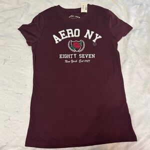 Aeropostale Short Sleeve Burgundy Classic Crew Graphic Logo Sparkly T-Shirt M